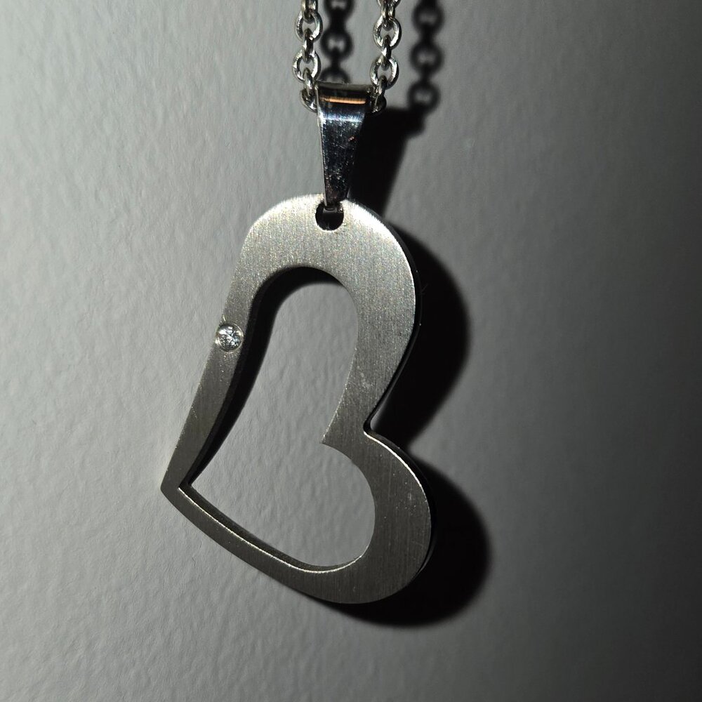 ✨ STAINLESS STEEL Heart Pendant Necklace with Crystal Accent 💖